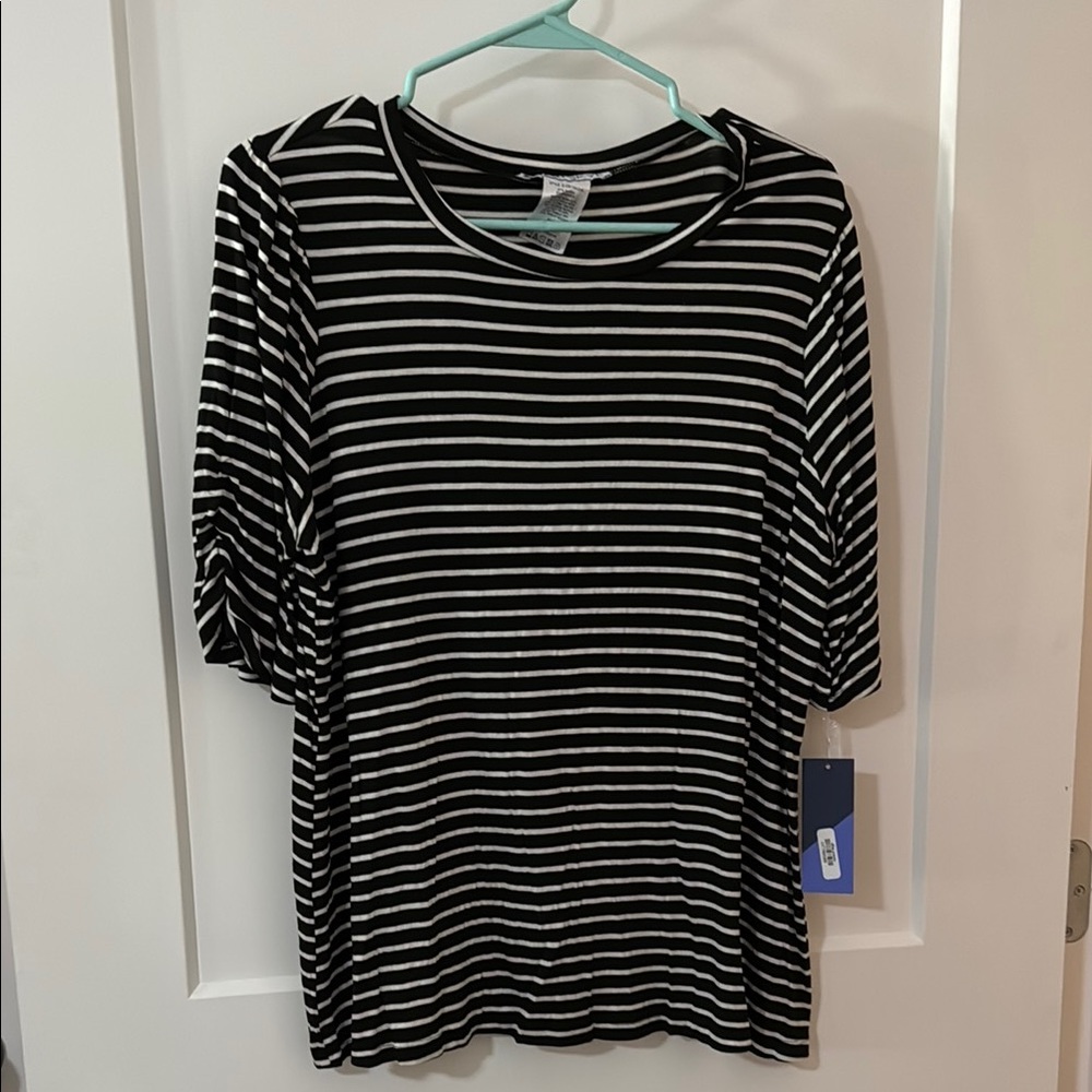Meri Skye Black and White Striped Women's Top Size OX NWT